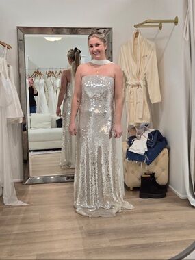 By Watters Strapless Sequin Gown - White/Champagne